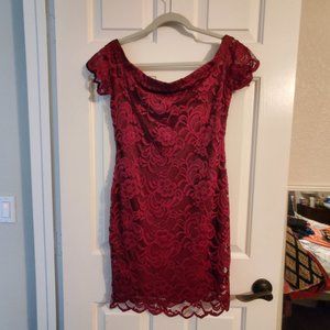 Burgundy Floral Lace Mini Dress